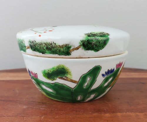 Vintage chinesische "Kinder spielen" Schmuck Schale Box mit Deckel 4" asiatisch handbemalt - Bild 5 von 8