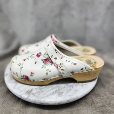 Simson Shoes Womens Size 8.5 White Floral Slip On Clogs *GUC*