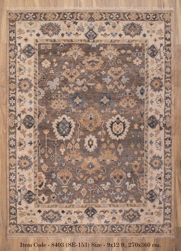 9x12 Brown- Cream Hand-Knotted Wool Oushak with Floral pattern Rug I - Picture 2 of 15