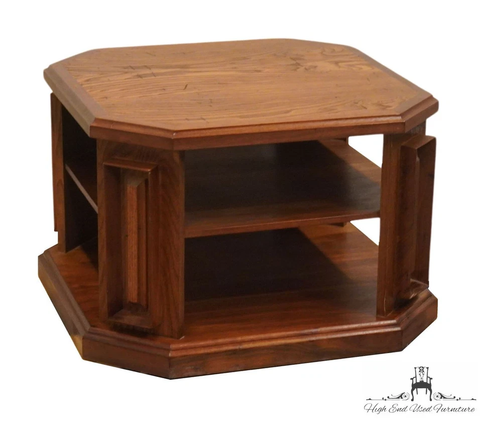 VINTAGE Rustic Shabby Chic Weathered Oak 28" Square Tiered Accent End Table - Image 3 of 4