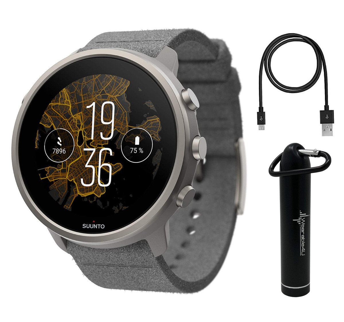 Suunto 7 GPS Sports Smartwatch Stone Gray Titanium with Power Bank
