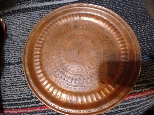 Antique Persian Moroccan Islamic Etched Copper Serving Tray 13" - Picture 5 of 16