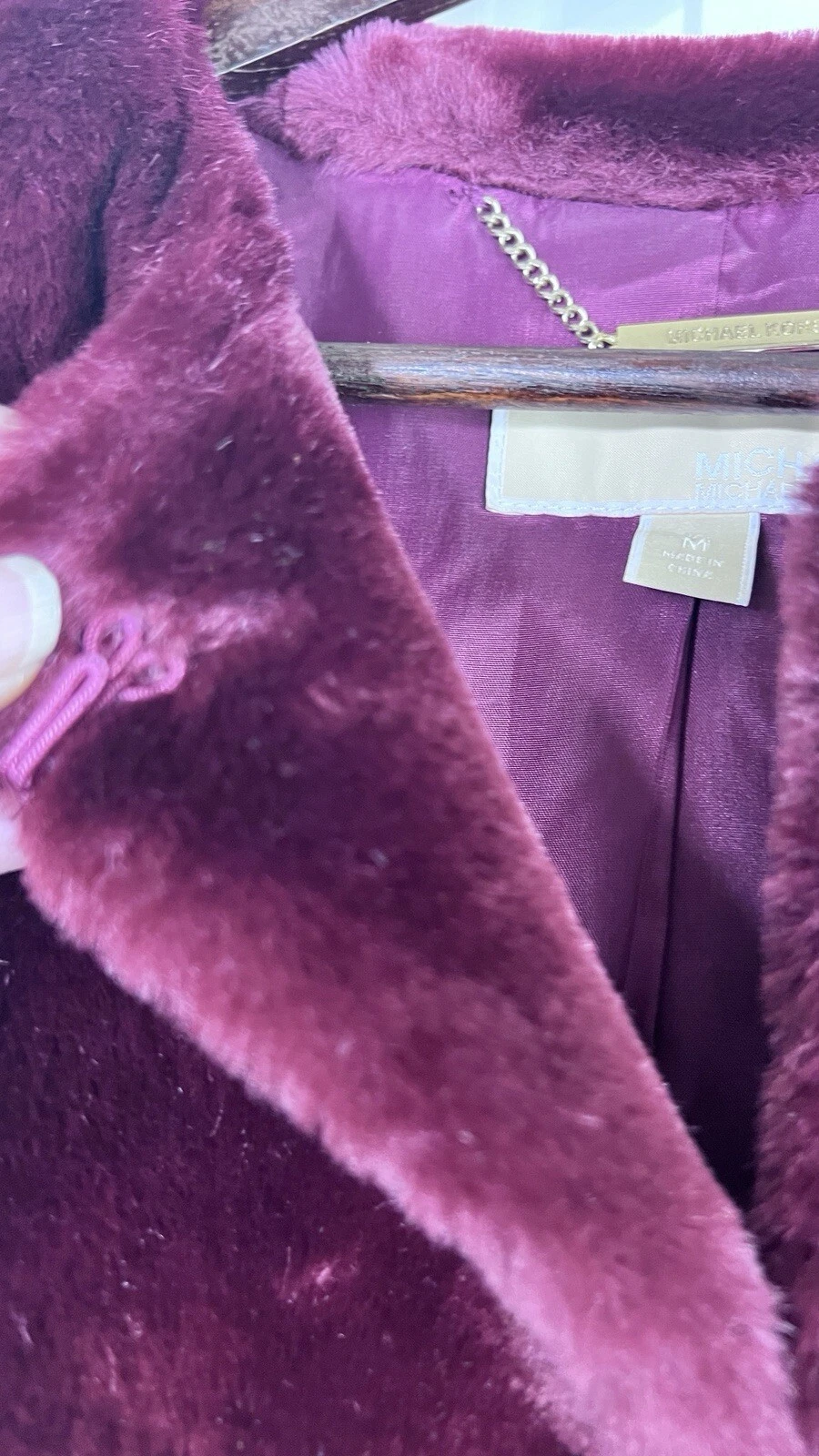 Gilet donna Michael Kors pelliccia sintetica gancio chiusura occhiello vino prugna mafia moglie boho taglia M