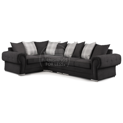 Milan Black Chenille Corner 3 + 2 Sofa Living Room Seating L Shape Scatter Back - Picture 5 of 13