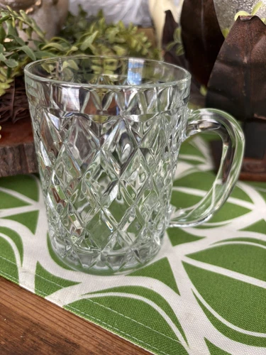 Paul Sebastian Diamond Cross Cut Crystal Mug, 4”, 1970s Vintage Made In France