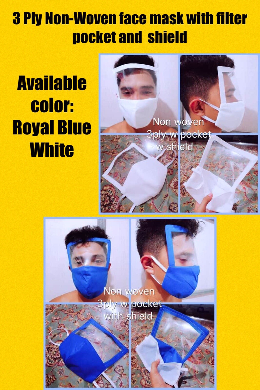 3 Ply With Filter Pocket Non Woven Washable Face Masks eBay