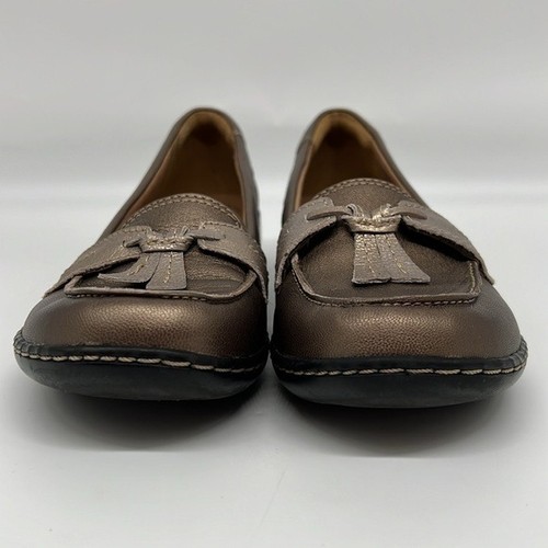 Clarks Ashland Loafer Bronze Metallic Leather Tassel Comfort Shoes 8 NARROW - Picture 3 of 13