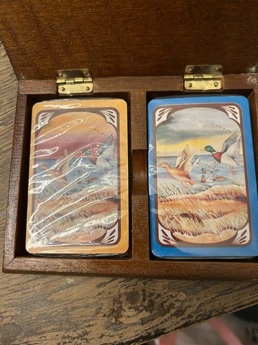 Vintage Mallard Duck Wooden Box Card Holder 2 Decks 1983 Sealed Cards - Bild 3 von 5