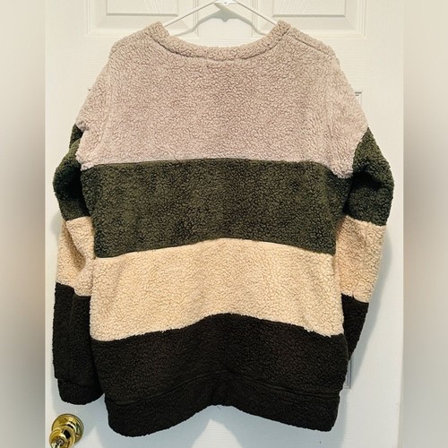 Women’s Zenana Outfitters Oversized Crewneck Striped Sweater W/ Pockets SZ Large - Picture 2 of 6