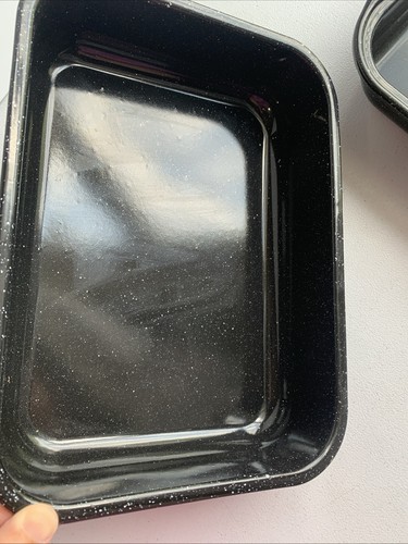 Juego de sartén para asar de granito rectangular vintage con tapa esmaltada mota negra - Imagen 12 de 20