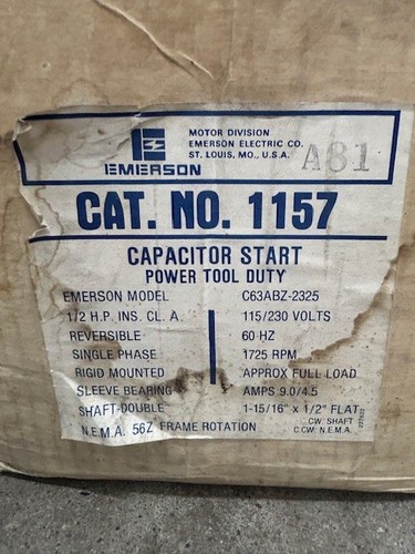 Emerson Capacitor Start Power Tool Duty 1157 HP1/2 Volts115/230 RPM1725 - Picture 13 of 17