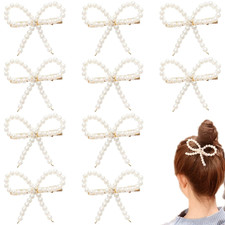 10 PACK Pearl Bow Hair Clips Bow Pearls Hairpin Non-Slip Duckbill Clip Hair Barr
