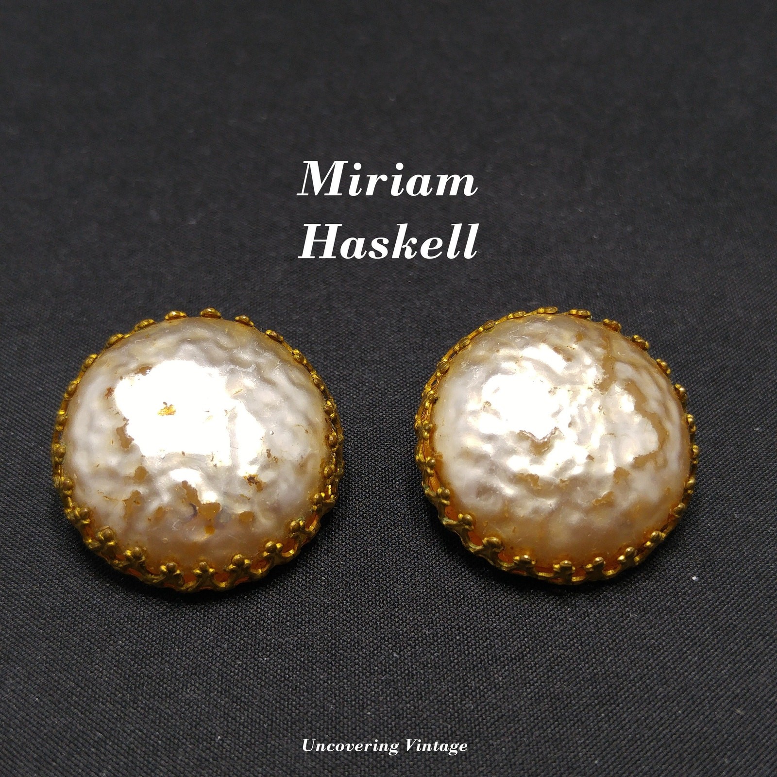 Miriam Haskell Faux Baroque Pearl Button Style Cl… - image 1