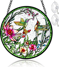 Stained Glass Window Hanging Hummingbird Window Suncatcher 6 Inch Glass Panel...
