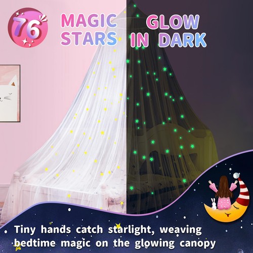 Bed Canopy for Girls with Glowing Stars, Princess Canopy Bed Curtains for Kid... - Picture 4 of 9