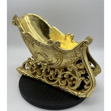 Santa Sleigh Christmas Centerpiece Gold Bowl Planter Table Decor