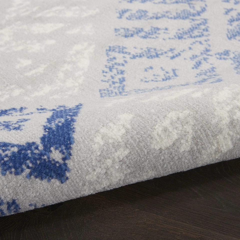 Tapete de área extravagante tribal cinza azul 5x7 sem derramamento fácil de limpar sala de estar - Imagem 2 de 4