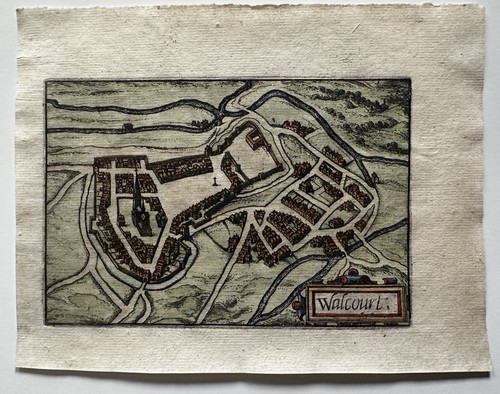 Walcort Belgium Namur c.1620 antique miniature hand colored city plan map - Picture 4 of 4