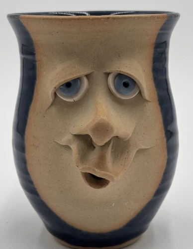 Vintage The Village Pottery Funny 3D Face Folk Art Handmade Pottery Mug N.S.