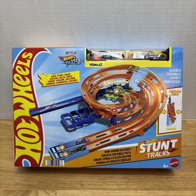 NEW - Hot Wheels Stunt Tracks Whip Around Raceway  w/ 2 Cars Toy Stunts Crash