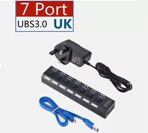 7 Ports High Speed USB 3.0 HUB Power Splitter Extender Cable with UK Adapter - Picture 11 of 11