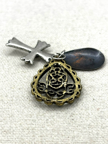 Crystal Silver Plated Cross Scroll Brass And Copper Teardrop Charms Pendant - Picture 10 of 20