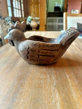 Hand Carved Wood Chicken Bowl Trinket Dish Folk Art Primitive Rustic Decor