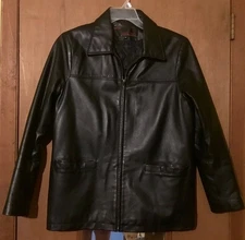 Vintage 90s Phase Two Black Leather Blazer Full Zip Closure Wms Med
