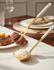 Gold Kitchen Utensil Set Fork and Slotted Spoon 2 Prong Marble Handle Elegant