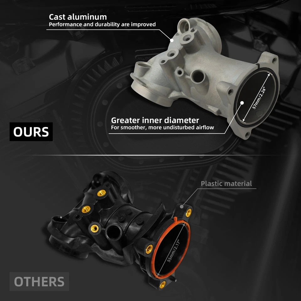 Литой высокопоточный впускной коллектор 55 мм M8 подходит для Harley Street Road Glide - Изображение 3 из 4