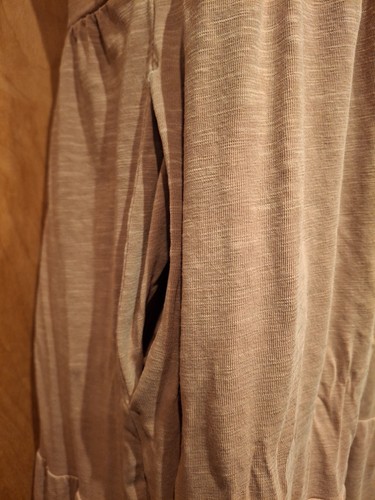 Old Navy S Tiered Tan Maxi Sundress Knit Side Pockets - Picture 3 of 8