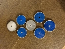Vintage Reflectors - 5 Blue & 2 White Metal Backing Lot of 7 in Very Good Cond.