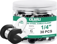 30pcs 1/4 Inch Stainless Steel Rubber Coated Cushioned 1/4", Black 