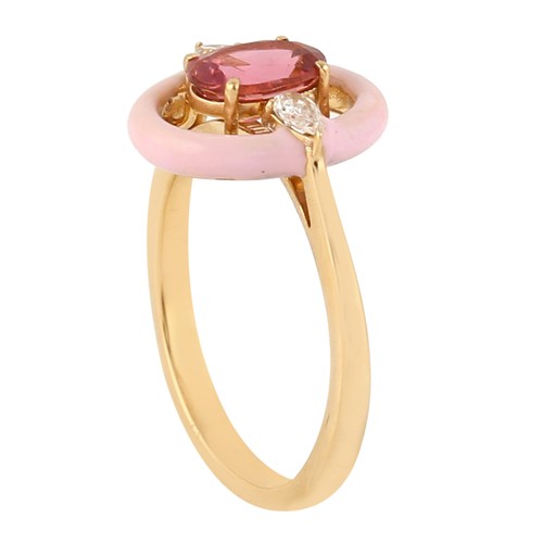 925 Silver Oval Shape Pink Sapphire Diamond Enamel Ring 14k Gold Jewelry - Picture 4 of 7