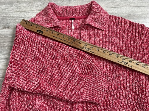 Free People Love This City Pink Marled Knit Cropped Boxy Sweater Size L Boho - Picture 9 of 14