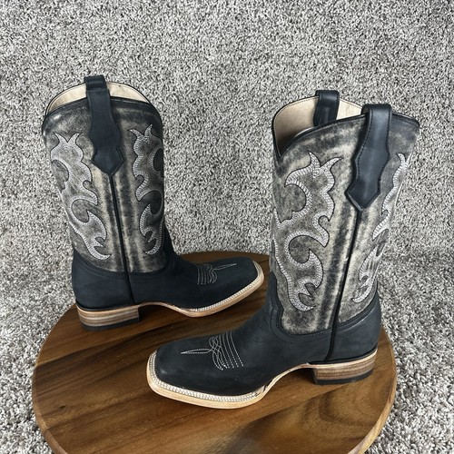 Circle G Unisex Kids Size 5 Black Embroidered Western Boot Square Toe J7111 - Picture 8 of 13
