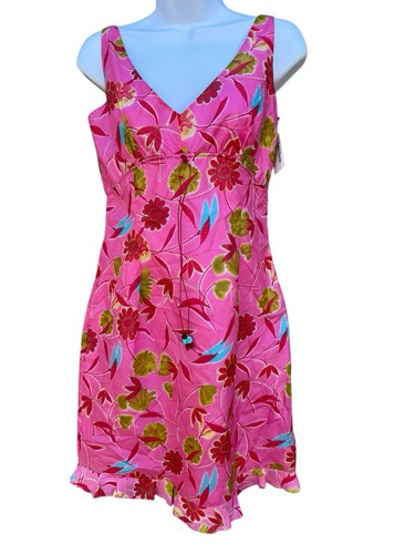 Tahari Women’s Size 6 Pink Floral Sleeveless V-Neck Silk Dress Ruffle Hem new - Picture 4 of 17