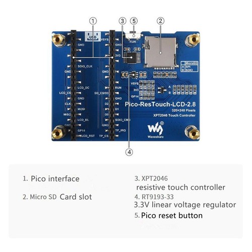 5V 2.8" Touch Display Module SPI Communication Interface For Raspberry Pi Pico S - Afbeelding 7 van 10