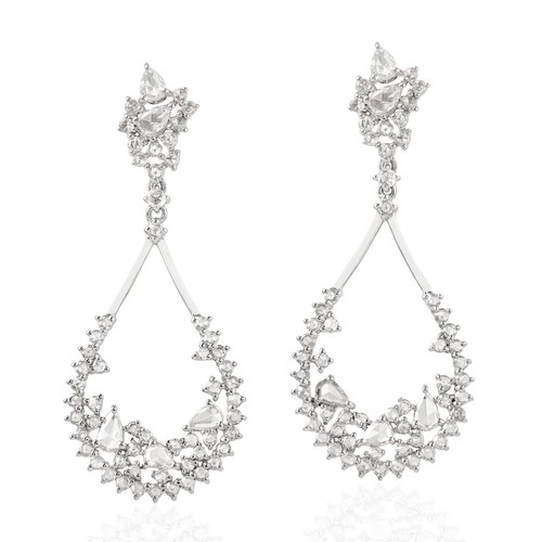 2.08 Natural Diamond Dangle Earrings 18k White Gold Jewelry