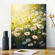 Daisies in Sunlight Framed Canvas Stretched Ready to Hang 50x40 Home decor Gift