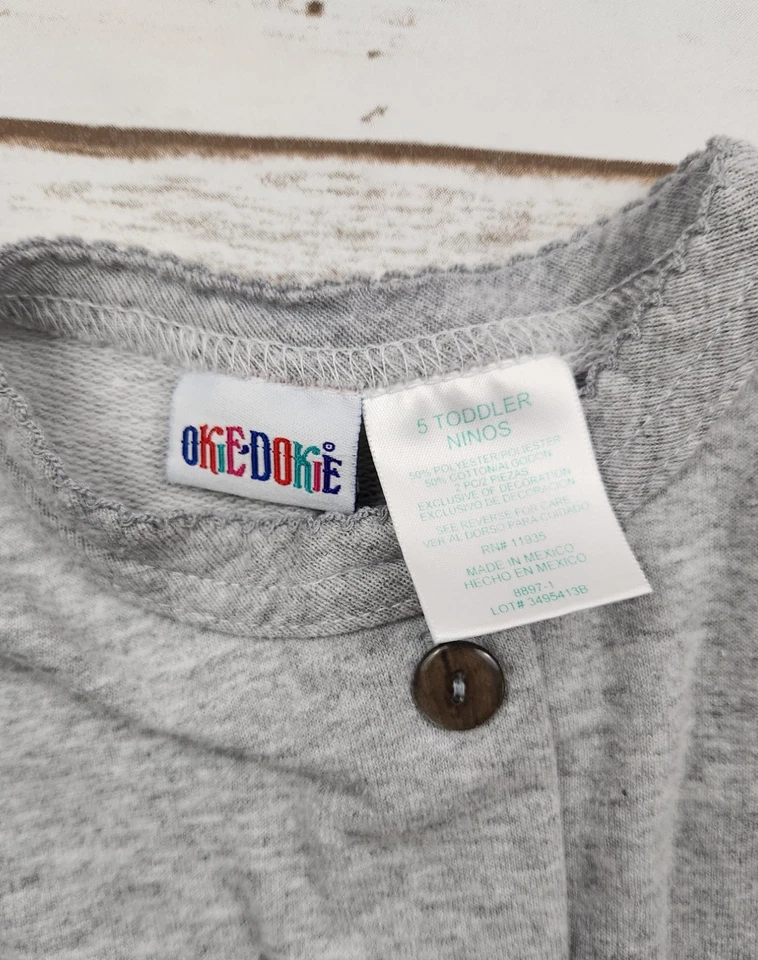 Conjunto de niña Okie Dokie - Cárdigan floral gris y leggings rosas, talla 5T Foto 4 de 4