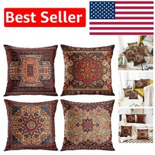 Elegant Set of 4 Velvet Throw Pillow Covers - Tribal Abstract 18x18 Inches