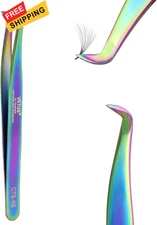 EMEDA L Curved Tweezers for Volume Lash Extensions Fiber Tip, Colorful 