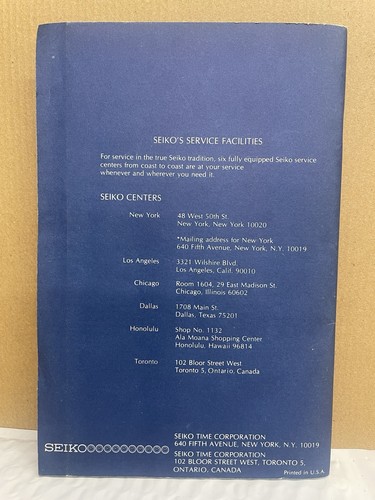 1970's Seiko Watch Instructional Dealer Manual Booklet by Reference Numbers - Picture 5 of 5