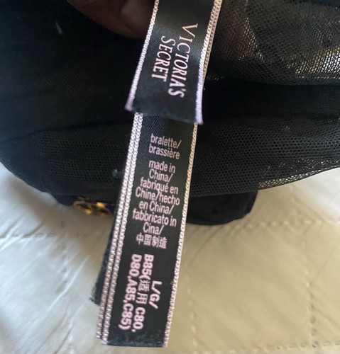 VICTORIA’S SECRET Black Sheer Heart Logo Design . Zipper Back With Straps LARGE - Picture 6 of 9