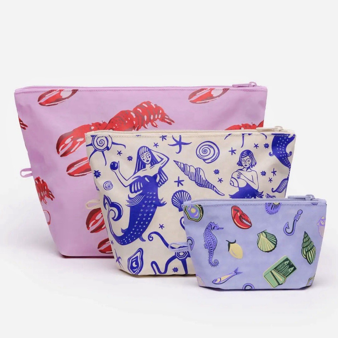 NEW! Baggu GO POUCH 3-PIECE SET in “Sea Creatures” Ltd. Ed