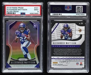 2019 Panini Prizm Rookies Silver Alexander Mattison #331 PSA 9 MINT Rookie RC