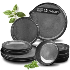 VIDA 12-Piece Porcelain Dinnerware Plate Set for 4 | Includes 4 Dinner Plates...