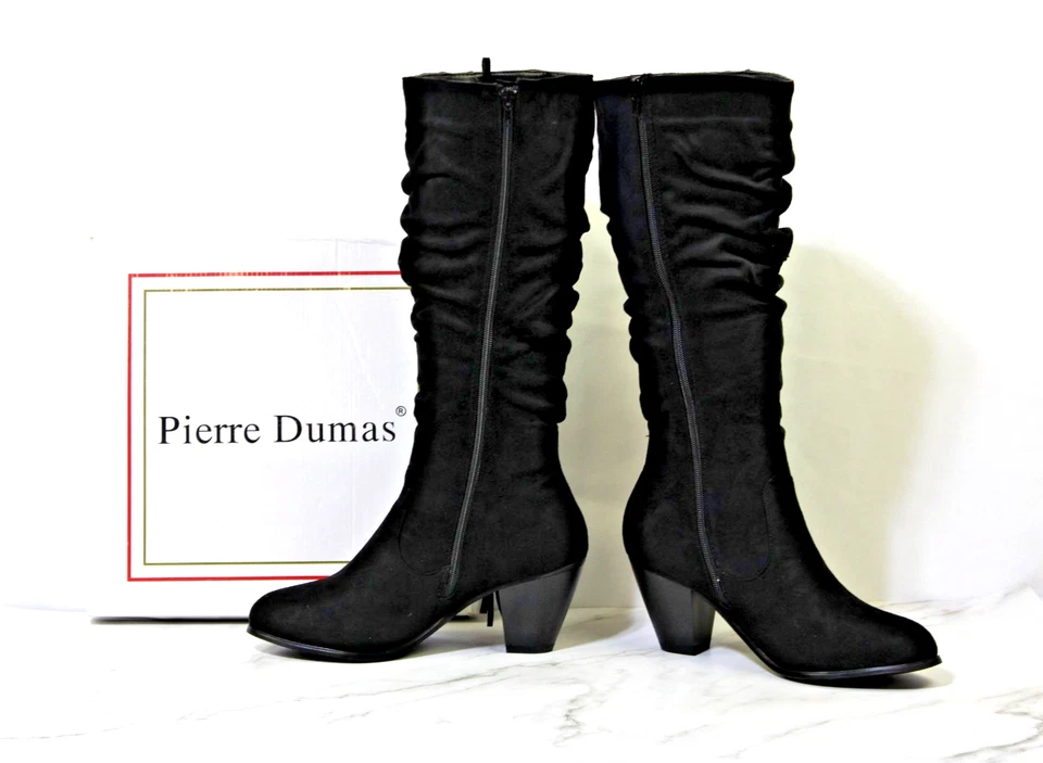 Pierre Dumas Negro Imitación Gamuza Flecos Alto Hasta la Rodilla Botas Talla 10M GARDA-4 NUEVO Foto 2 de 4
