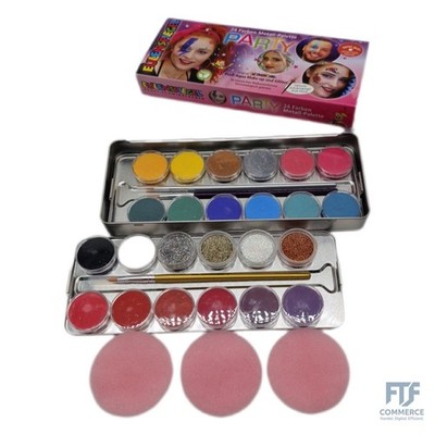Eulenspiegel 224229 - Schminkpalette Party, 20 Profi Aqua Make-up Farben, 4 x Gl